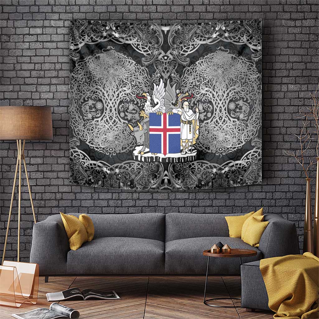 Icelandic Coat of Arms Tapestry Viking Knotwork and National Flag Design