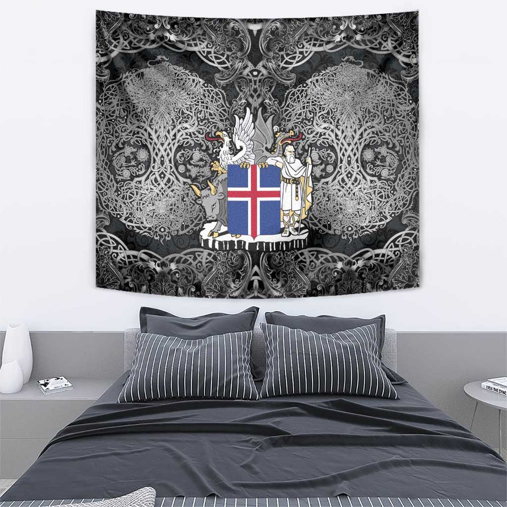 Icelandic Coat of Arms Tapestry Viking Knotwork and National Flag Design