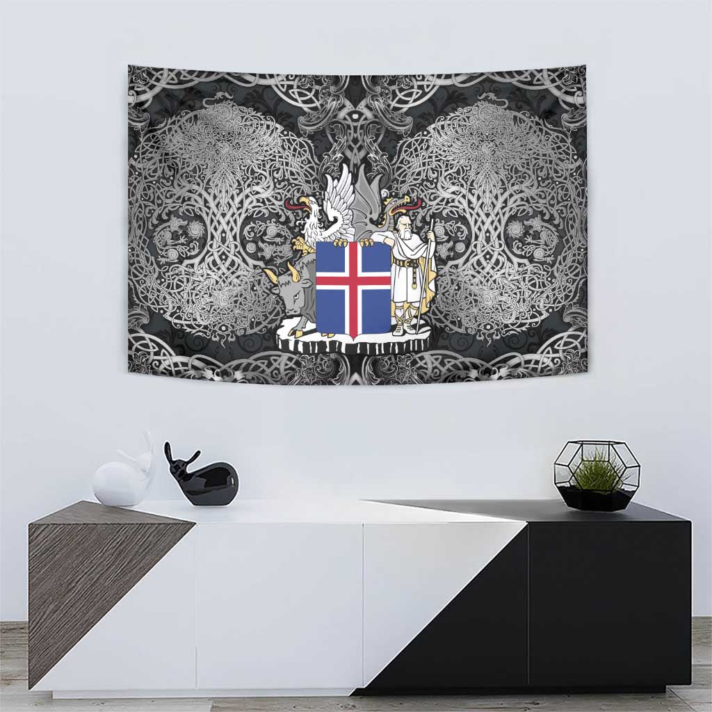 Icelandic Coat of Arms Tapestry Viking Knotwork and National Flag Design