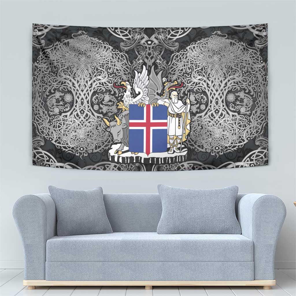 Icelandic Coat of Arms Tapestry Viking Knotwork and National Flag Design
