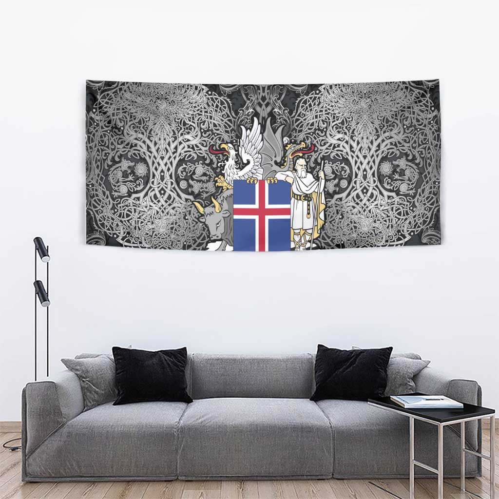Icelandic Coat of Arms Tapestry Viking Knotwork and National Flag Design