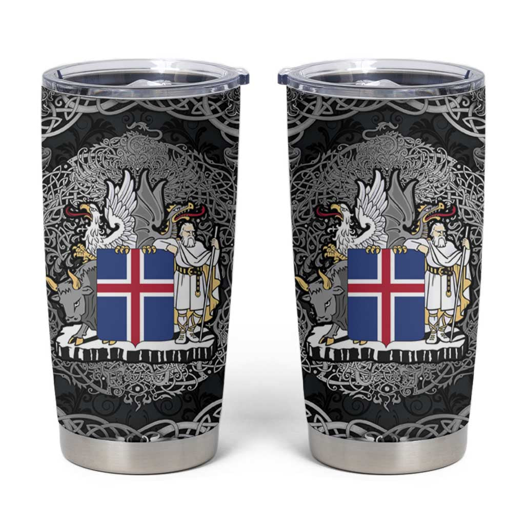 Icelandic Coat of Arms Tumbler Cup Viking Knotwork and National Flag Design