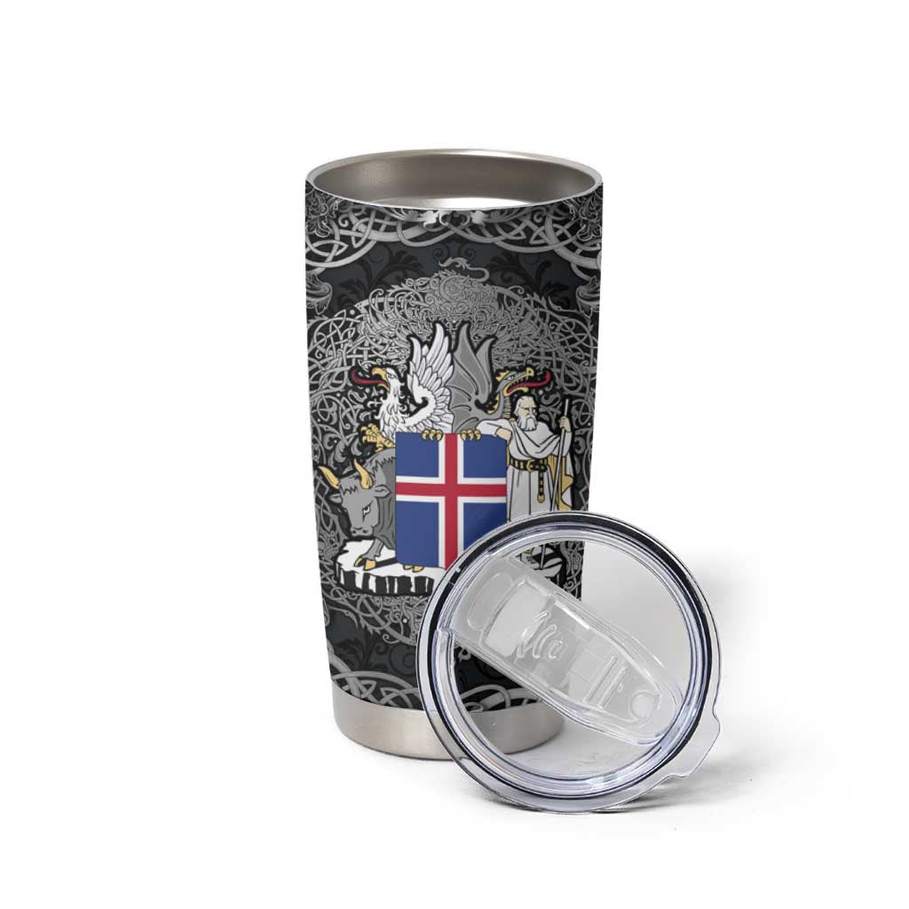 Icelandic Coat of Arms Tumbler Cup Viking Knotwork and National Flag Design