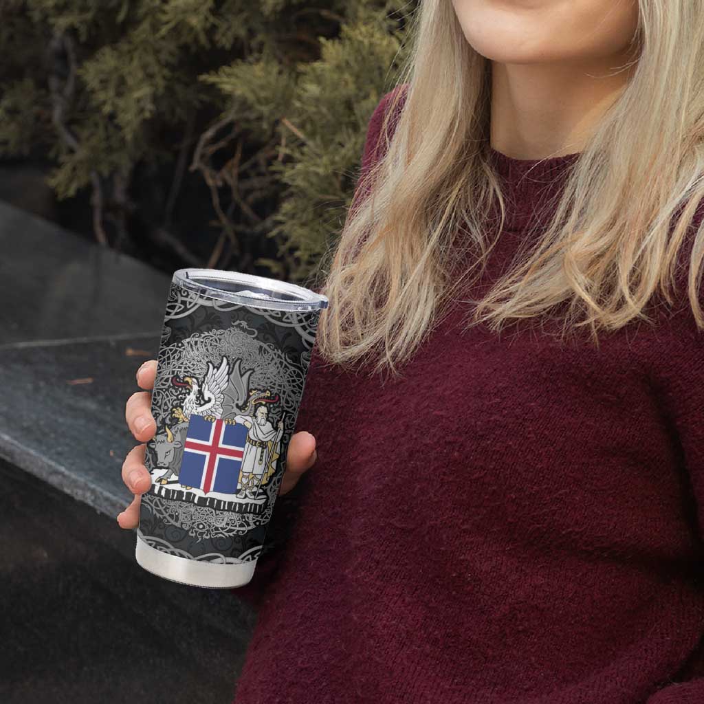Icelandic Coat of Arms Tumbler Cup Viking Knotwork and National Flag Design