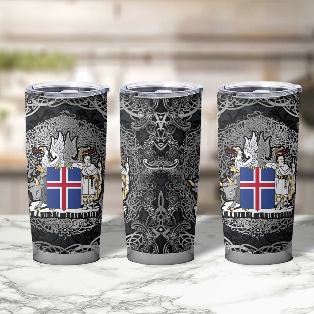 Icelandic Coat of Arms Tumbler Cup Viking Knotwork and National Flag Design