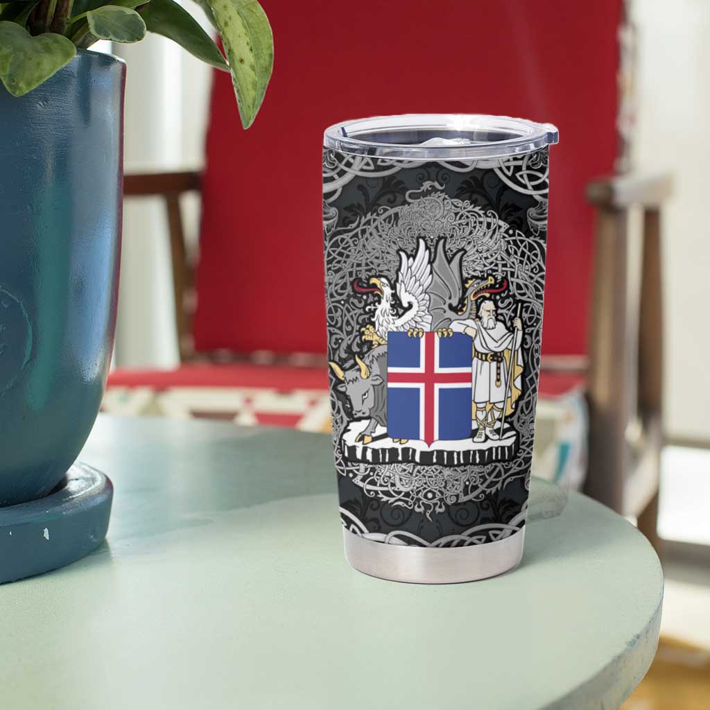 Icelandic Coat of Arms Tumbler Cup Viking Knotwork and National Flag Design