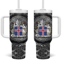 Icelandic Coat of Arms Tumbler With Handle Viking Knotwork and National Flag Design
