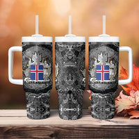 Icelandic Coat of Arms Tumbler With Handle Viking Knotwork and National Flag Design