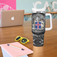 Icelandic Coat of Arms Tumbler With Handle Viking Knotwork and National Flag Design