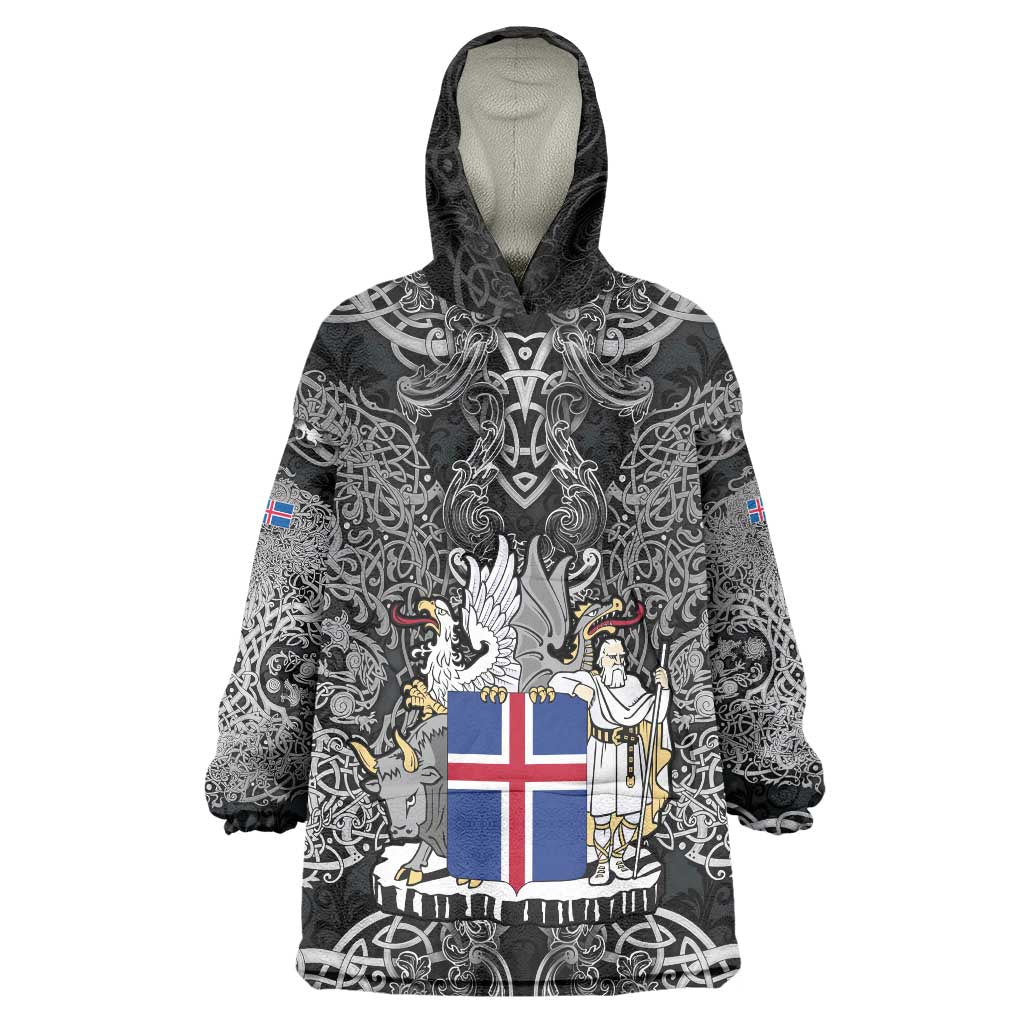 Icelandic Coat of Arms Wearable Blanket Hoodie Viking Knotwork and National Flag Design