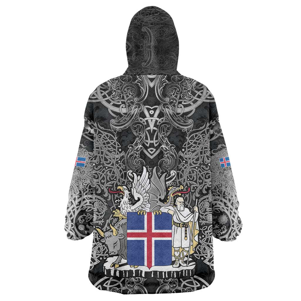 Icelandic Coat of Arms Wearable Blanket Hoodie Viking Knotwork and National Flag Design