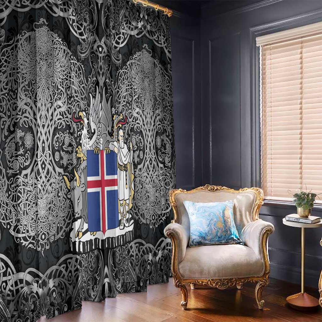 Icelandic Coat of Arms Window Curtain Viking Knotwork and National Flag Design
