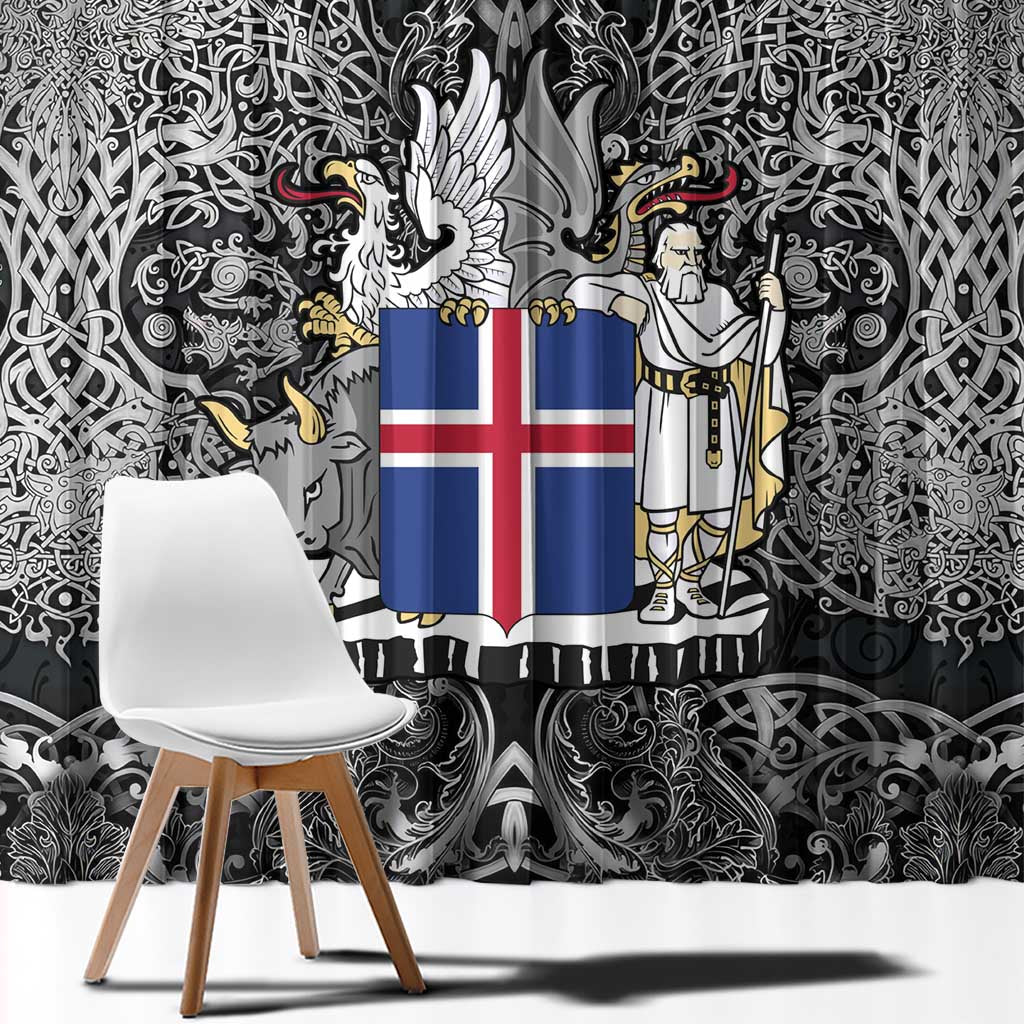 Icelandic Coat of Arms Window Curtain Viking Knotwork and National Flag Design