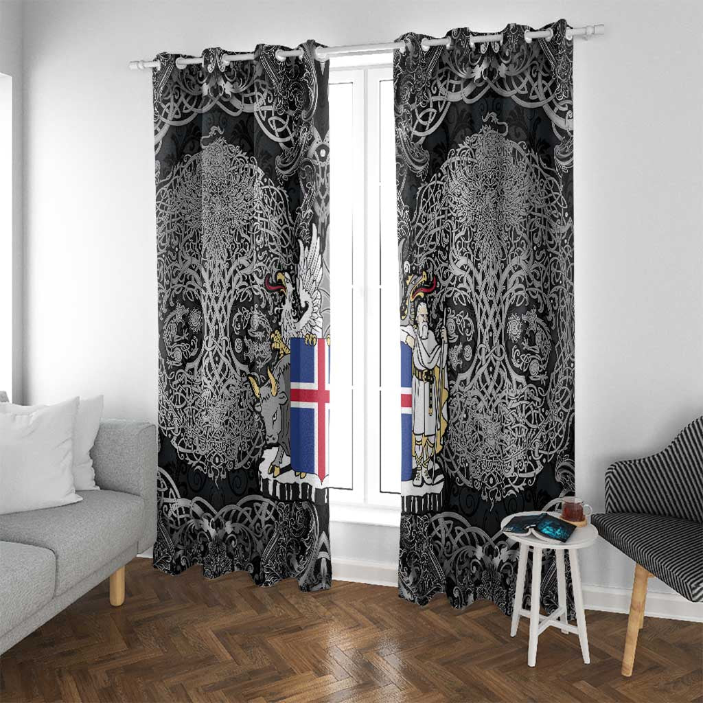 Icelandic Coat of Arms Window Curtain Viking Knotwork and National Flag Design