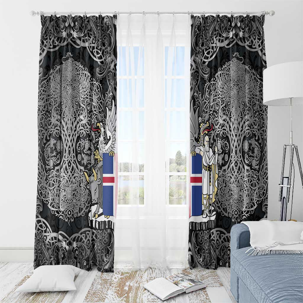 Icelandic Coat of Arms Window Curtain Viking Knotwork and National Flag Design