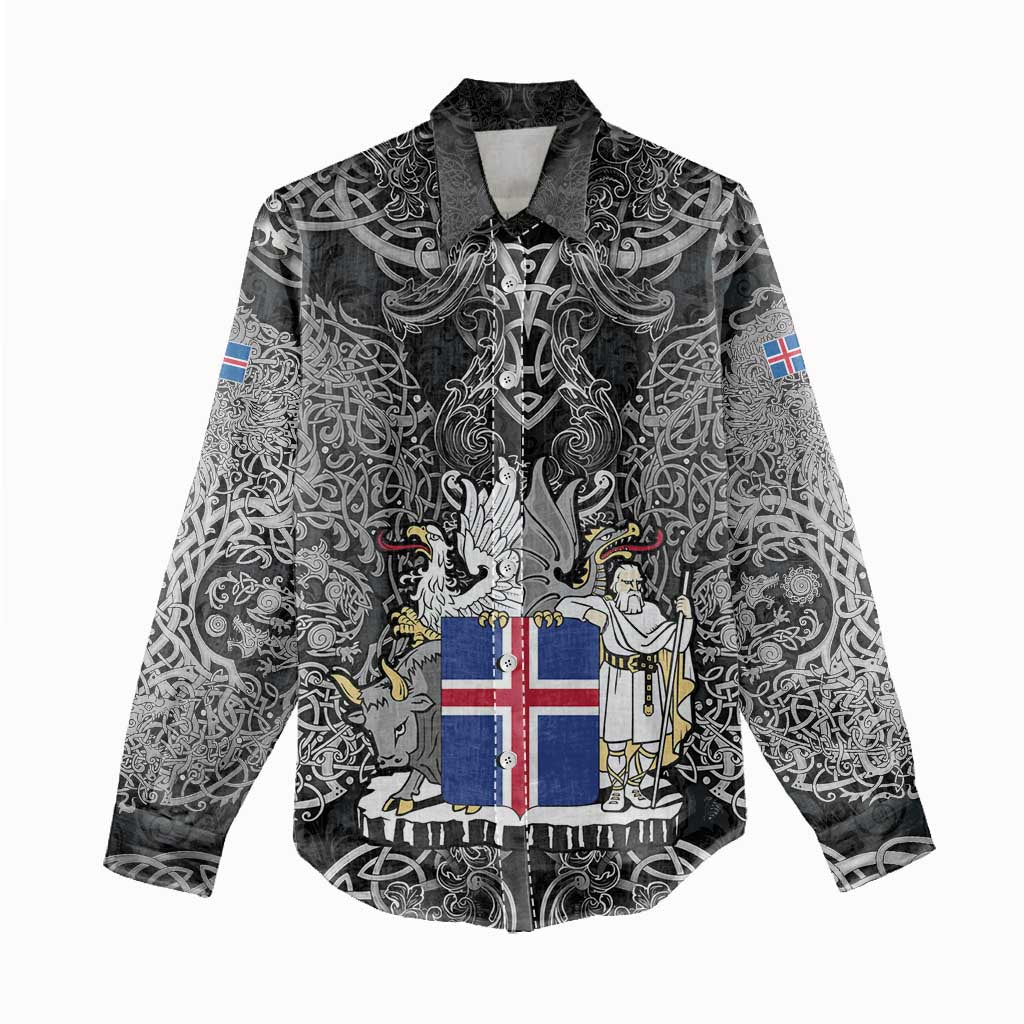 Icelandic Coat of Arms Women Casual Shirt Viking Knotwork and National Flag Design