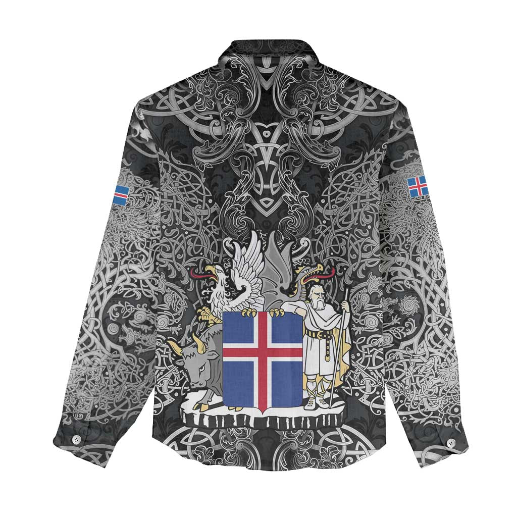 Icelandic Coat of Arms Women Casual Shirt Viking Knotwork and National Flag Design