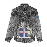 Icelandic Coat of Arms Women Casual Shirt Viking Knotwork and National Flag Design
