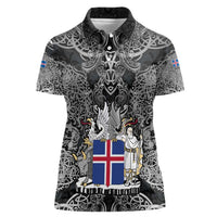 Icelandic Coat of Arms Women Polo Shirt Viking Knotwork and National Flag Design