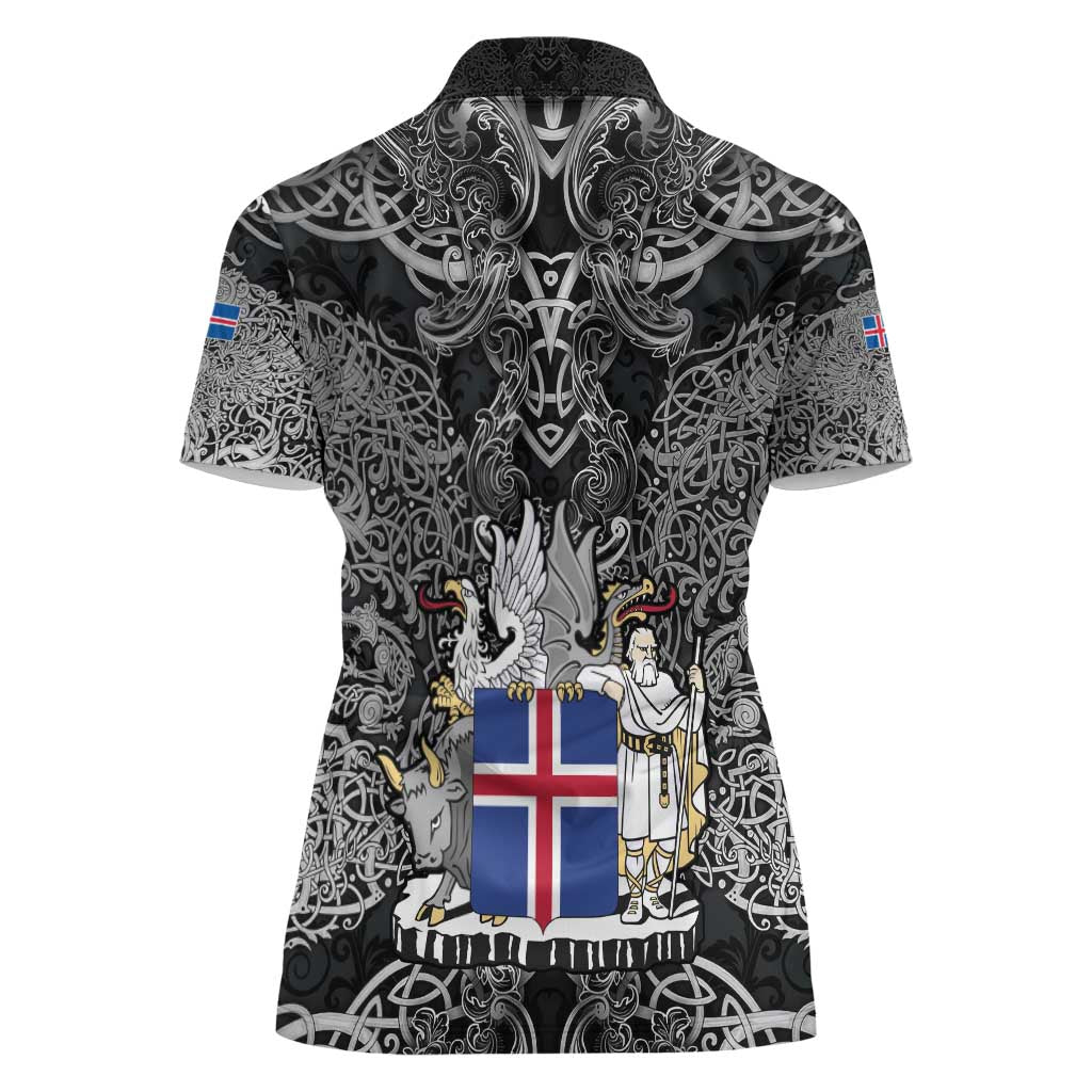 Icelandic Coat of Arms Women Polo Shirt Viking Knotwork and National Flag Design