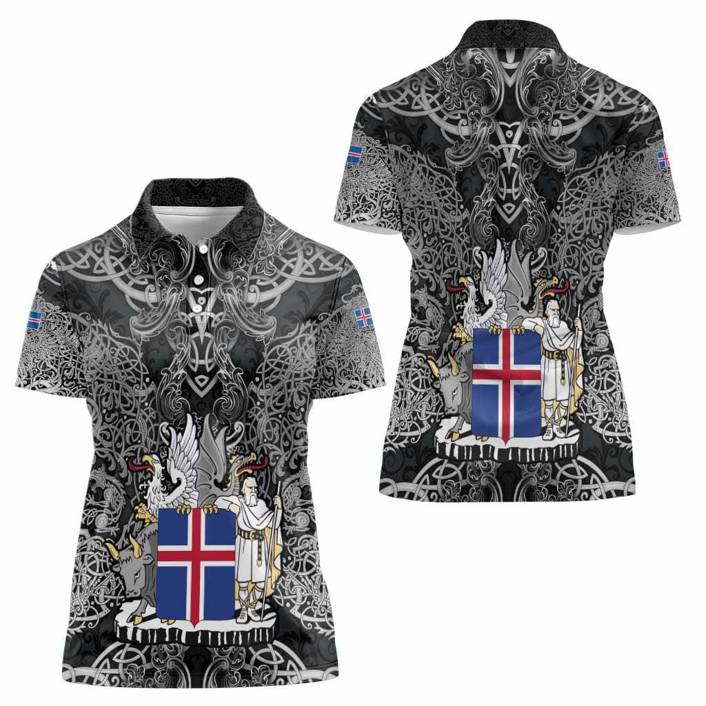 Icelandic Coat of Arms Women Polo Shirt Viking Knotwork and National Flag Design