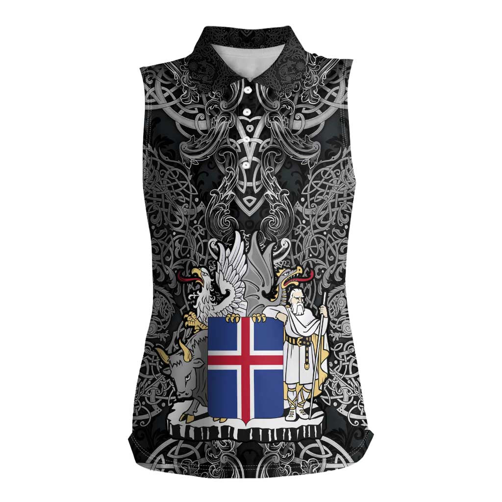 Icelandic Coat of Arms Women Sleeveless Polo Shirt Viking Knotwork and National Flag Design