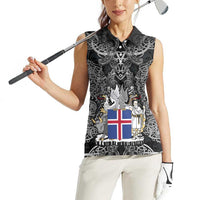 Icelandic Coat of Arms Women Sleeveless Polo Shirt Viking Knotwork and National Flag Design