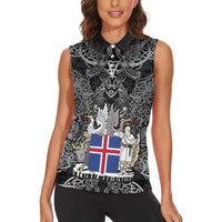 Icelandic Coat of Arms Women Sleeveless Polo Shirt Viking Knotwork and National Flag Design