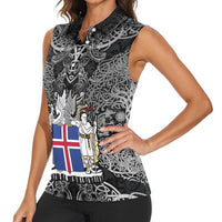 Icelandic Coat of Arms Women Sleeveless Polo Shirt Viking Knotwork and National Flag Design
