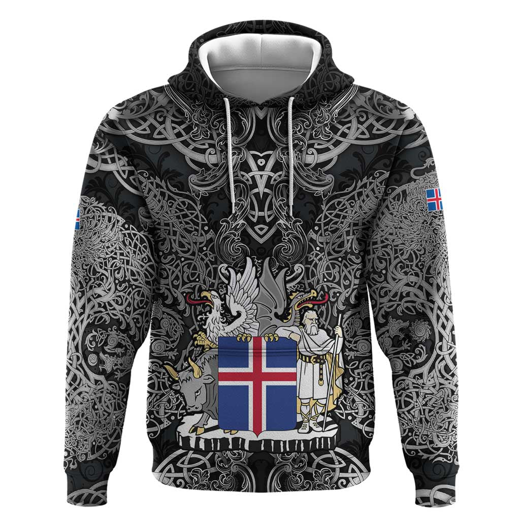 Icelandic Coat of Arms Zip Hoodie Viking Knotwork and National Flag Design