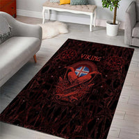 Iceland Vikings Area Rug Norse Runes with Raven and Longship Design Featuring National Flag