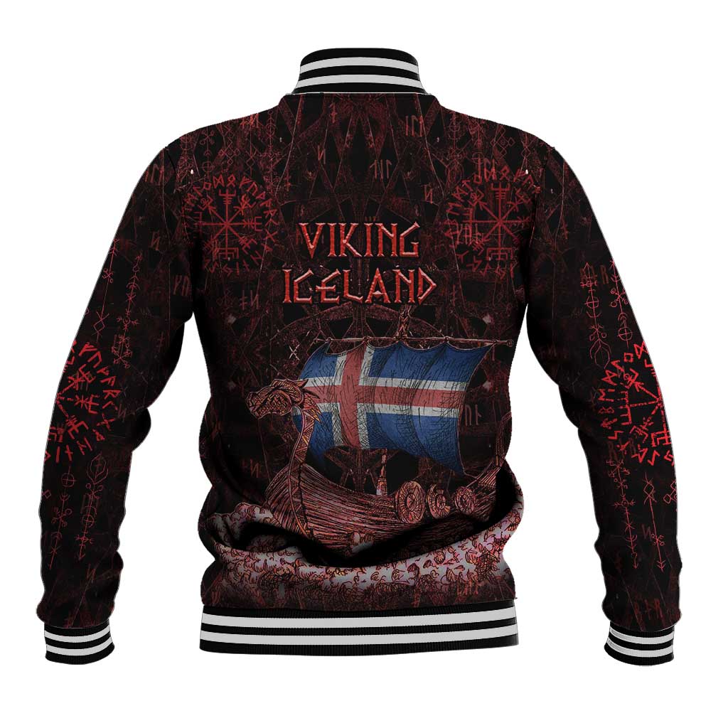 Iceland Vikings Baseball Jacket Norse Runes with Raven and Longship Design Featuring National Flag