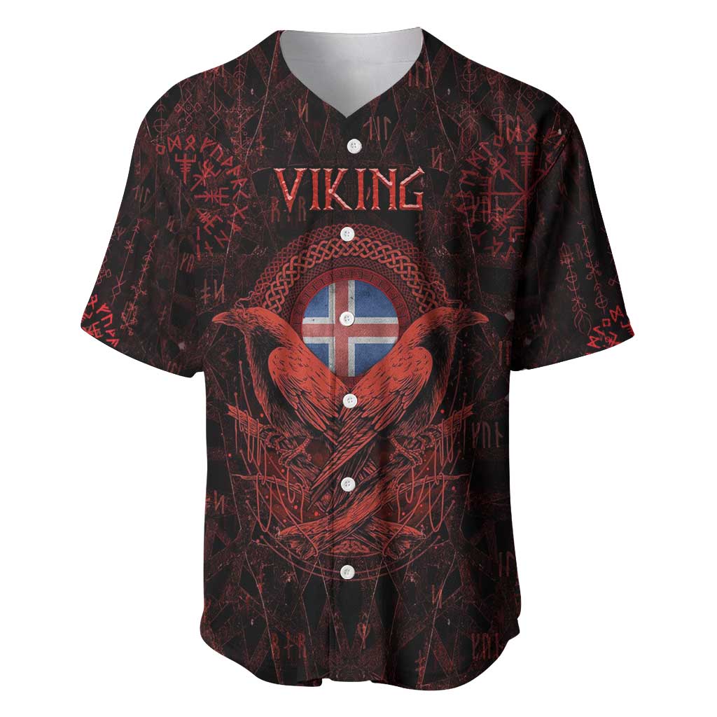 Iceland Vikings Baseball Jersey Norse Runes with Raven and Longship Design Featuring National Flag