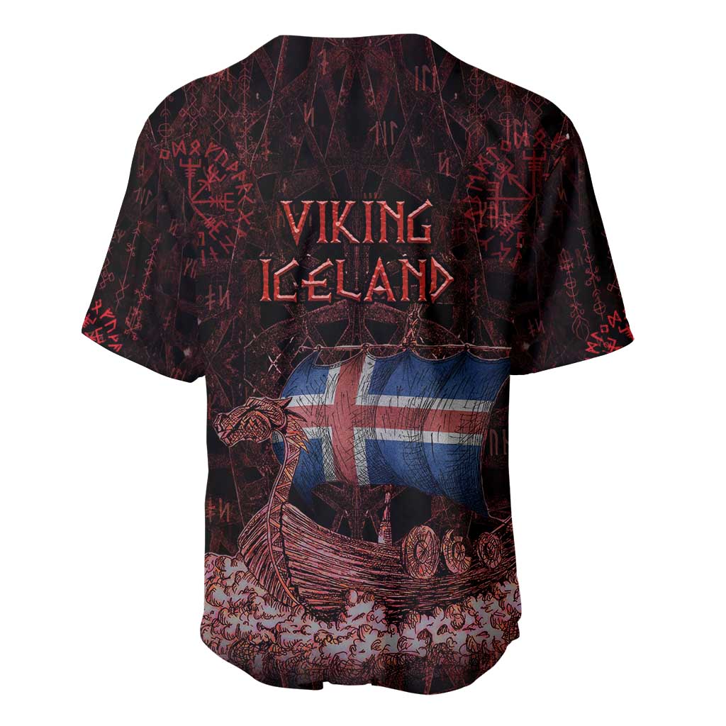 Iceland Vikings Baseball Jersey Norse Runes with Raven and Longship Design Featuring National Flag