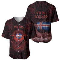 Iceland Vikings Baseball Jersey Norse Runes with Raven and Longship Design Featuring National Flag