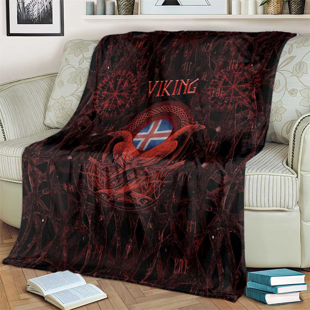 Iceland Vikings Blanket Norse Runes with Raven and Longship Design Featuring National Flag