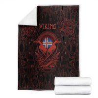 Iceland Vikings Blanket Norse Runes with Raven and Longship Design Featuring National Flag