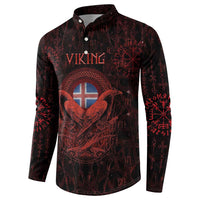 Iceland Vikings Button Sweatshirt Norse Runes with Raven and Longship Design Featuring National Flag