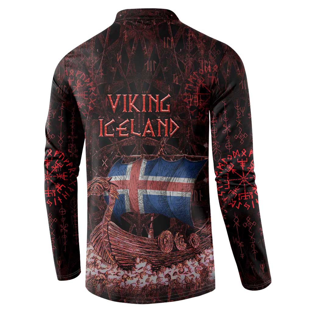 Iceland Vikings Button Sweatshirt Norse Runes with Raven and Longship Design Featuring National Flag