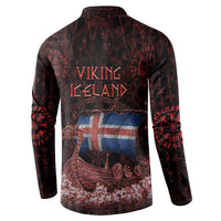 Iceland Vikings Button Sweatshirt Norse Runes with Raven and Longship Design Featuring National Flag
