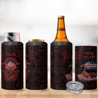 Iceland Vikings 4 in 1 Can Cooler Tumbler Norse Runes with Raven and Longship Design Featuring National Flag