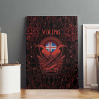 Iceland Vikings Canvas Wall Art Norse Runes with Raven and Longship Design Featuring National Flag