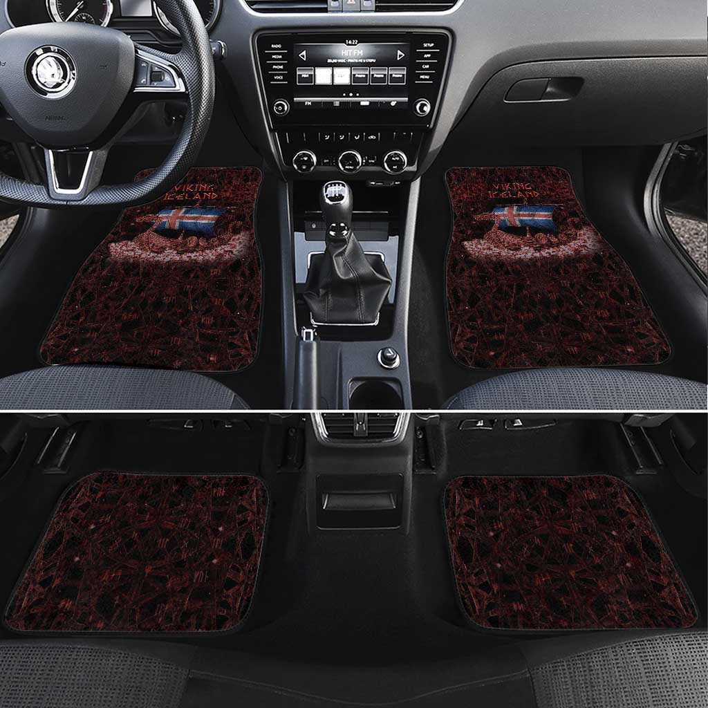 Iceland Vikings Car Mats Norse Runes with Raven and Longship Design Featuring National Flag