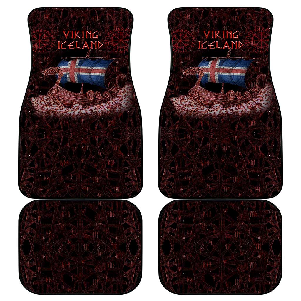 Iceland Vikings Car Mats Norse Runes with Raven and Longship Design Featuring National Flag