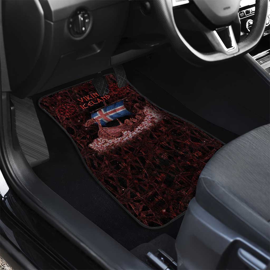 Iceland Vikings Car Mats Norse Runes with Raven and Longship Design Featuring National Flag