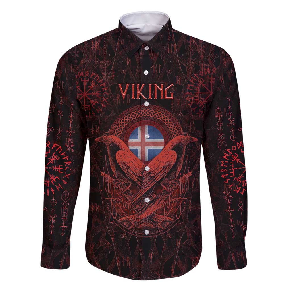 Iceland Vikings Family Matching Long Sleeve Bodycon Dress and Hawaiian Shirt Norse Runes with Raven and Longship Design Featuring National Flag