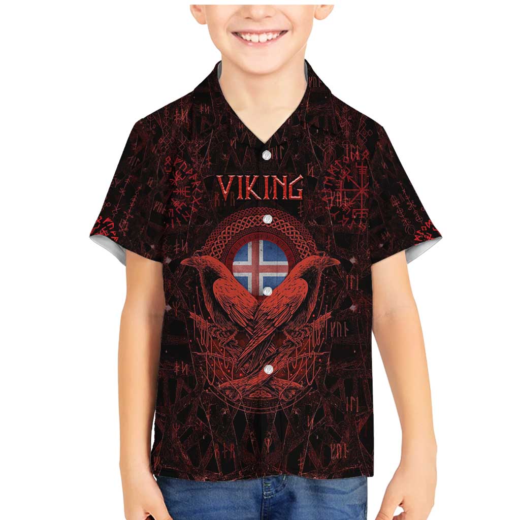 Iceland Vikings Family Matching Mermaid Dress and Hawaiian Shirt Norse Runes with Raven and Longship Design Featuring National Flag