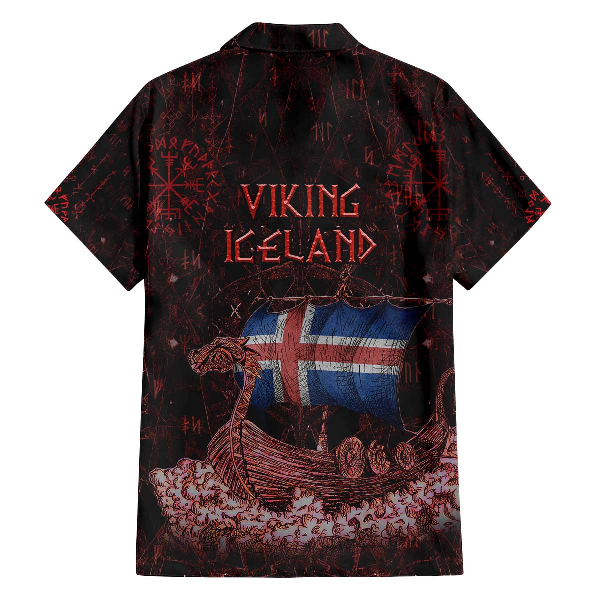 Iceland Vikings Family Matching Off The Shoulder Long Sleeve Dress and Hawaiian Shirt Norse Runes with Raven and Longship Design Featuring National Flag