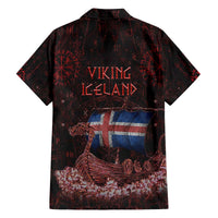Iceland Vikings Family Matching Off The Shoulder Long Sleeve Dress and Hawaiian Shirt Norse Runes with Raven and Longship Design Featuring National Flag