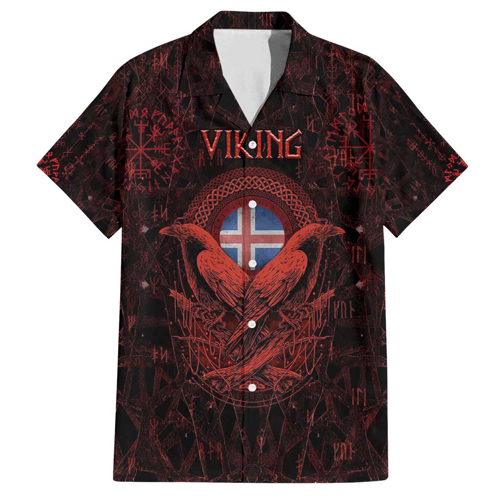 Iceland Vikings Family Matching Off Shoulder Maxi Dress and Hawaiian Shirt Norse Runes with Raven and Longship Design Featuring National Flag